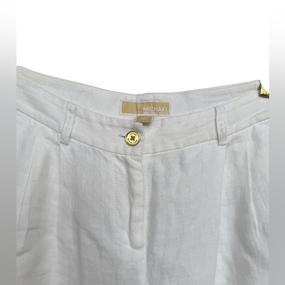 Michael Kors Women’s White 100% Linen Straight Trousers Size 4 Vacation Beach - Picture 2 of 7